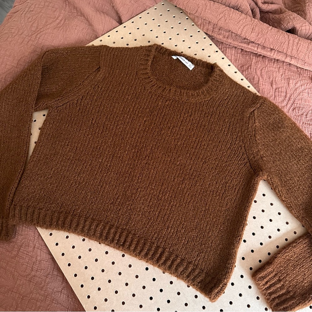 Zara Brown Boxy Knit Sweater